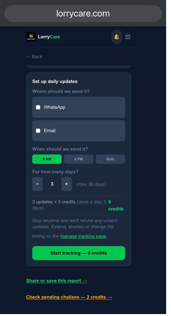 Choosing WhatsApp or email, 8 AM or 8 PM timing and number of days